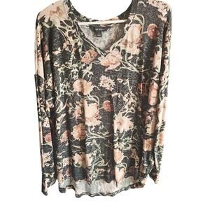 Gray Heather Floral Lightweight Sweater Size L | Hi Low Well Work